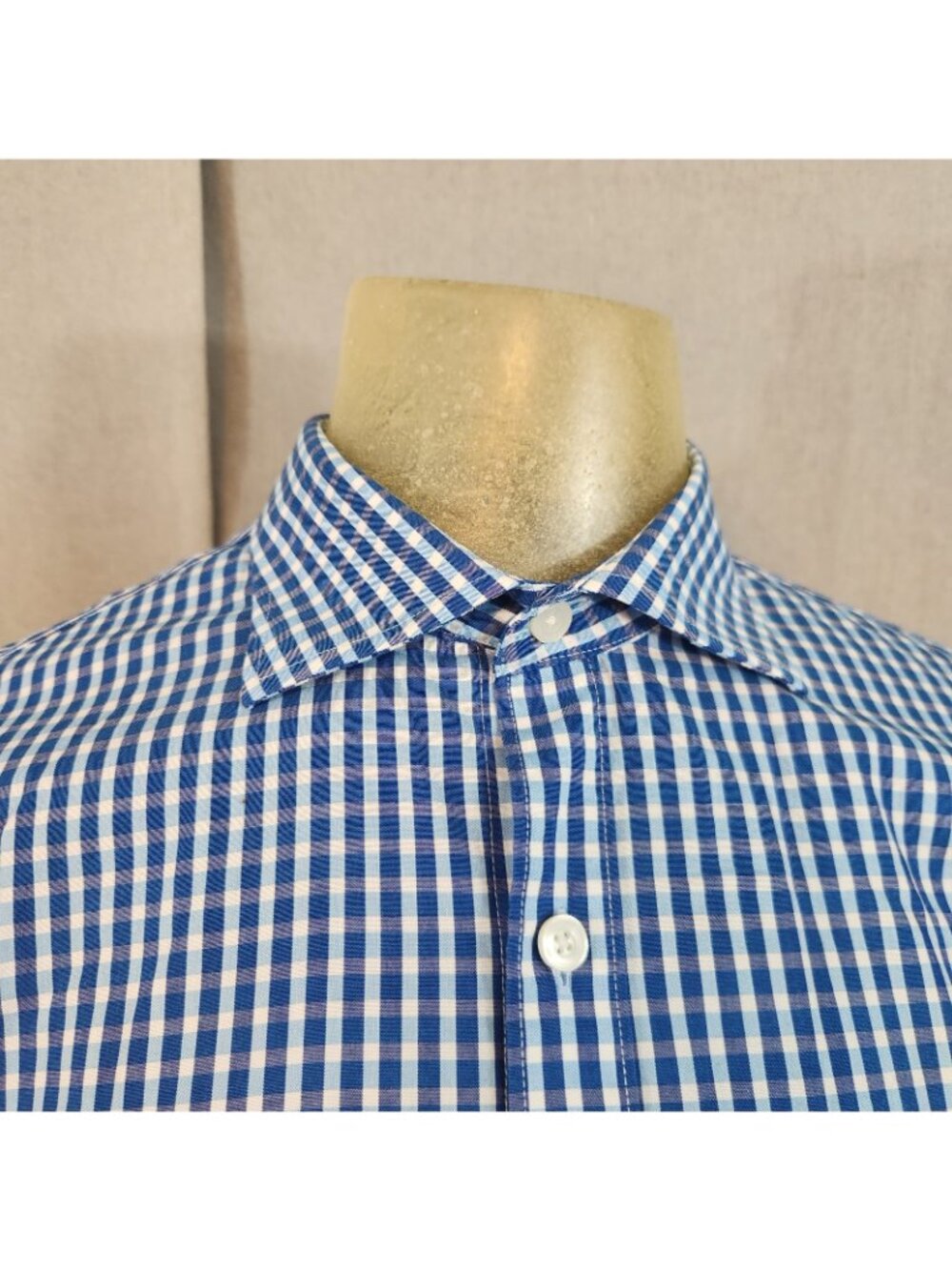 Esquire Blue Check Slim LongSlv Spread Collar Button Down Dress Shirt 16 / 32-33 - Picture 3 of 7